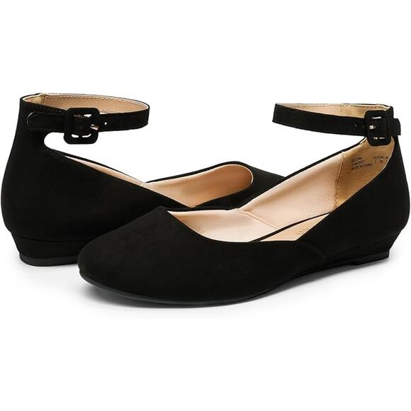 Dream Pairs Womens Size 11 Black Faux Suede Ankle Strap Ballet Flats Shoes - Picture 4 of 7